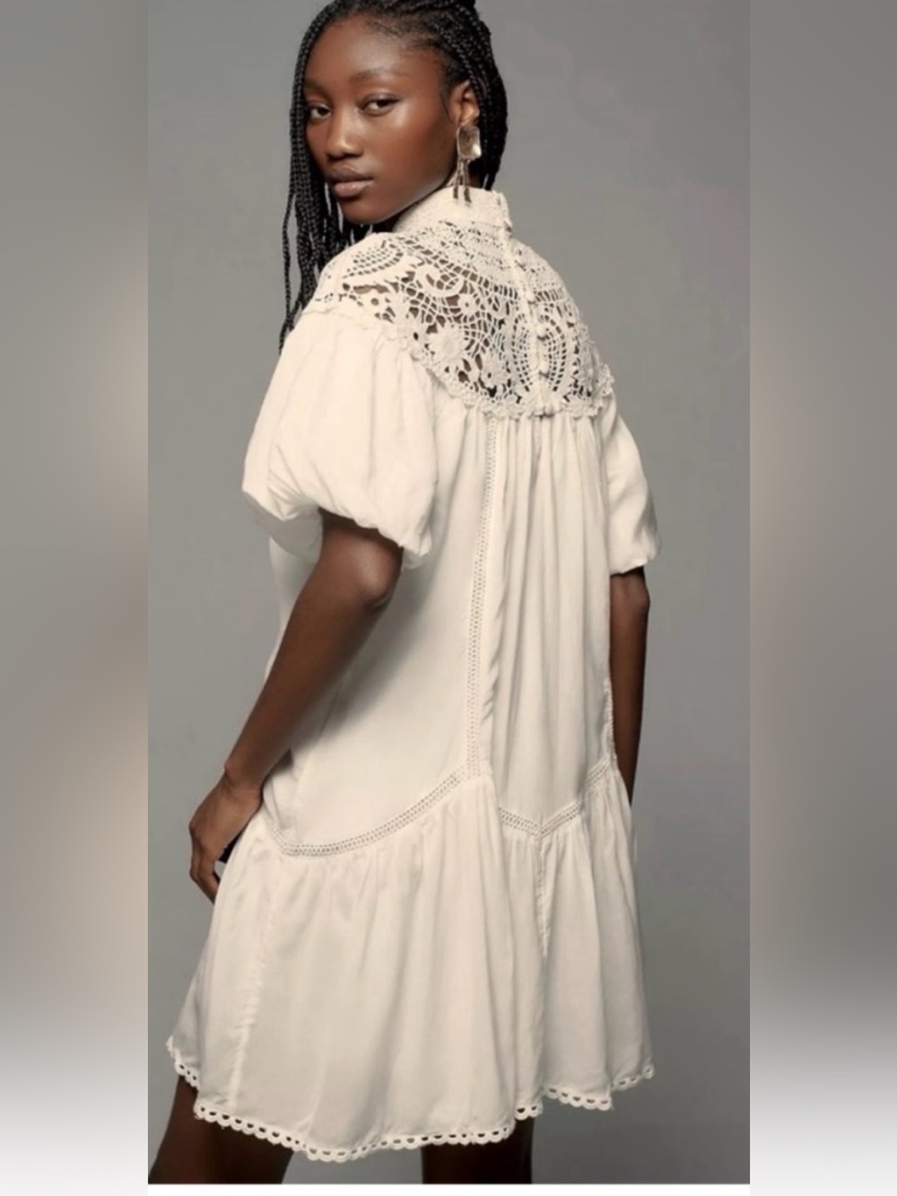 Anthropologie high neck lace tunic dress size Medium Ivory new - Picture 5 of 11